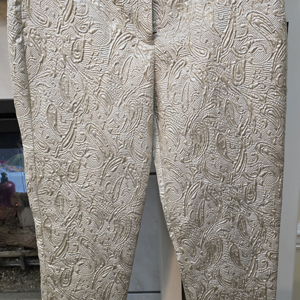 Elegant Cream Textured Women's Trousers